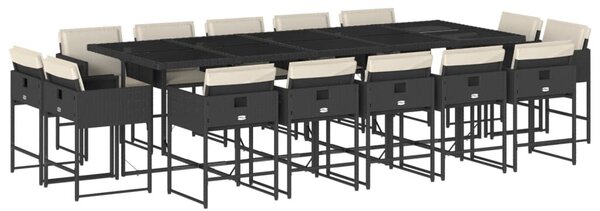 VidaXL 15 részes fekete polyrattan kerti étkezőgarnitúra párnákkal