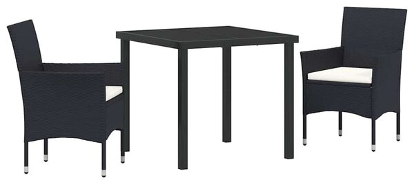 VidaXL Kert étkező szett párnával 3 pcs Fekete polirattan