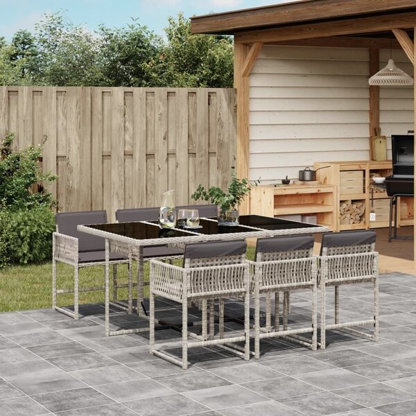 VidaXL 7 részes világosszürke polyrattan kerti étkezőszett párnával