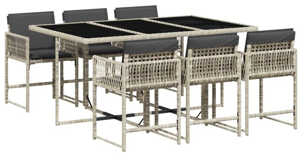 VidaXL 7 részes világosszürke polyrattan kerti étkezőszett párnával