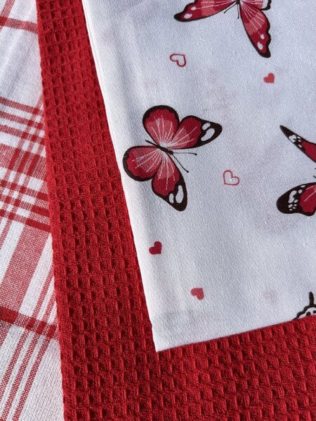 Konyhai törülközők 3 szett Butterfly Red