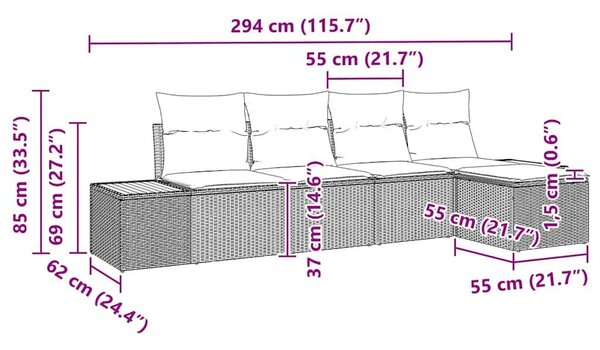VidaXL Kerti Kanapé Szett 5 db Bézs Poli rattan