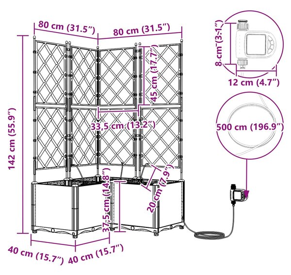 VidaXL Kerti cserép 3 db Szürke 80 x 80 x 142 cm PP