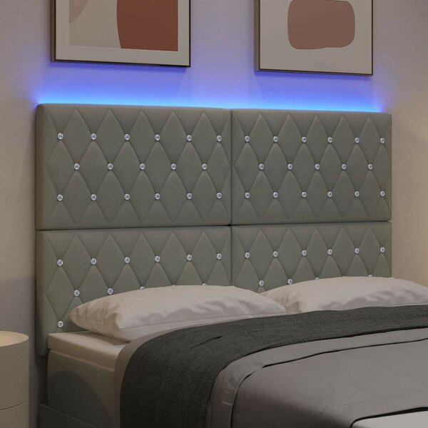VidaXL LED ágytámla LED szalagokkal Világosszürke 160 cm Bársony