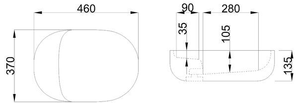 Invena Elara, pultra szerelhető mosdó 460x370x135 mm, fényes fehér, INV-CE-03-P46-Y