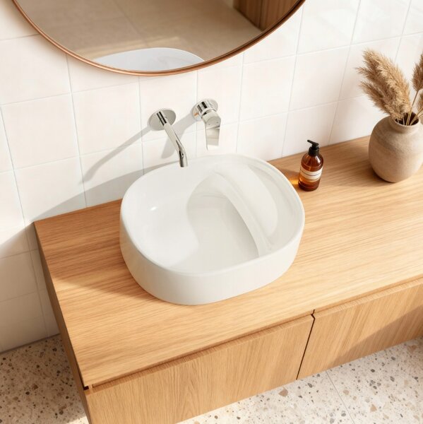 Invena Elara, pultra szerelhető mosdó 460x370x135 mm, fényes fehér, INV-CE-03-P46-Y