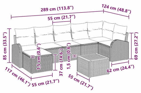 VidaXL Kerti Kanapé Szett párnával 8 pcs Bézs polirattan
