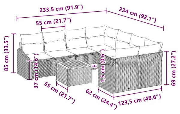 VidaXL Kerti Kanapé Szett párnával 9 pcs Szürke polirattan