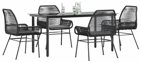 VidaXL 5 részes fekete polyrattan üveg kerti étkezőgarnitúra párnákkal