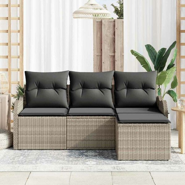 VidaXL Kerti Kanapé Szett tárolóval 4 pcs Világosszürke polirattan