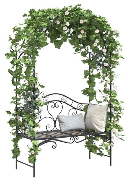 VidaXL Kerti pad párnával Fekete 104 x 54 x 93cm Acél