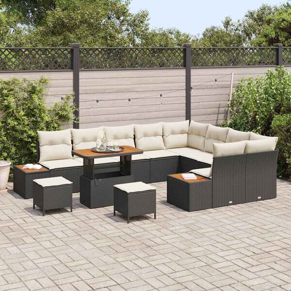 VidaXL Kerti Kanapé Szett párnával tárolóval 12 pcs Fekete Poli rattan
