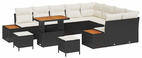 VidaXL Kerti Kanapé Szett párnával tárolóval 12 pcs Fekete Poli rattan