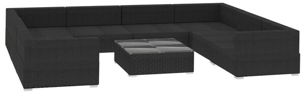 VidaXL 9-részes fekete polyrattan kerti bútorszett párnákkal