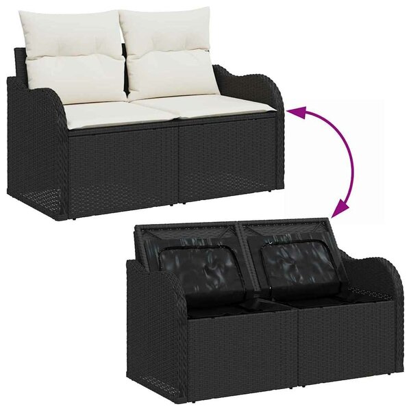 VidaXL Kerti Kanapé Szett tárolóval 7 pcs Fekete és fehér Poli rattan
