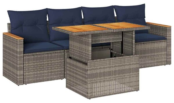 VidaXL 5 részes szürke polyrattan kerti ülőgarnitúra párnákkal