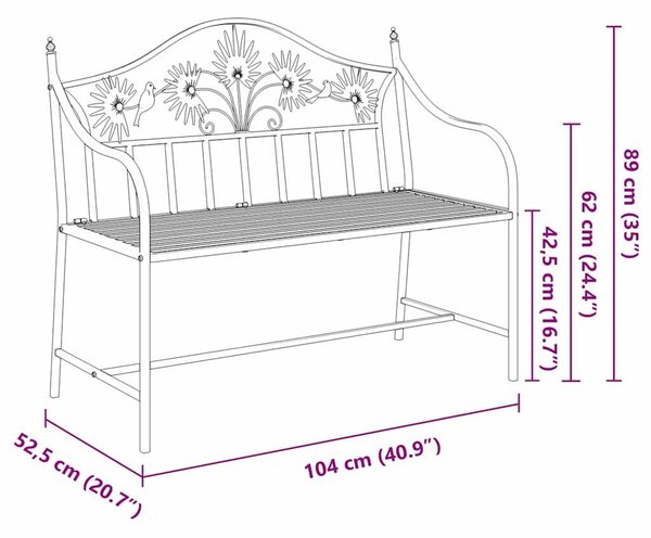 VidaXL Kerti pad Fehér 104 x 54 x 93cm Acél