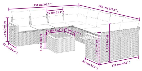VidaXL 9 részes fekete polyrattan kerti ülőgarnitúra párnával