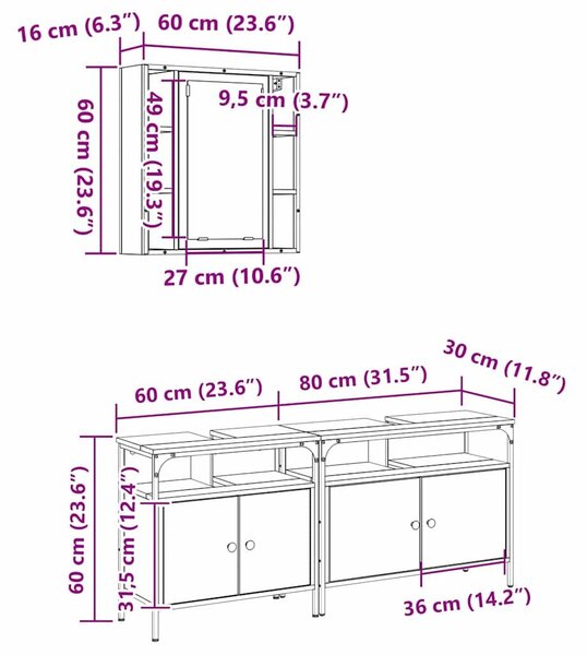 VidaXL Fürdőszobai Mosdószekrények 3 db Barna 80 x 30 x 60 cm