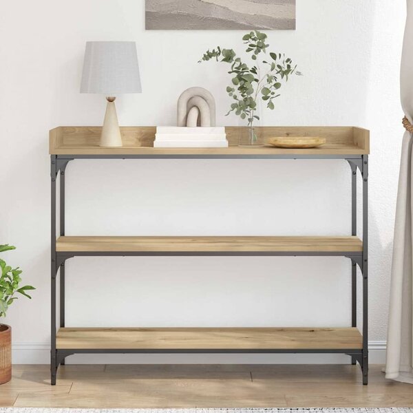VidaXL Konzolasztal polcokkal kézműves tölgy 100 x 30 x 80 cm