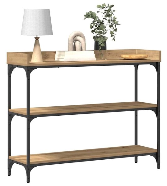 VidaXL Konzolasztal polcokkal kézműves tölgy 100 x 30 x 80 cm