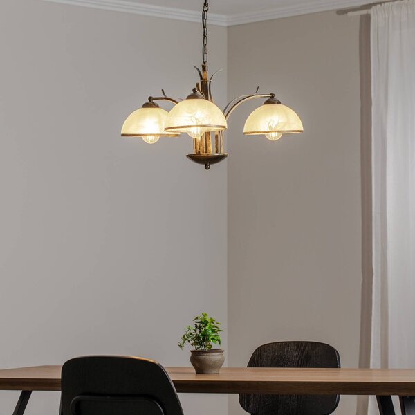 Luminex Csillár Korfu, 3 izzós, arany színű antik, Ø 68 cm, dimmelhető, Sárgaréz / arany, Nappali / Étkező, fém, Antik