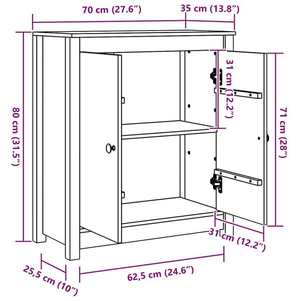 VidaXL Széf Faggyú barna 70 x 35 x 80 cm Tömör fenyőfa
