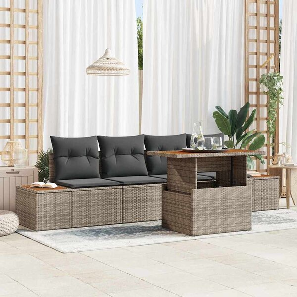 VidaXL Kerti Kanapé Szett tárolóval 5 pcs Szürke Poli rattan