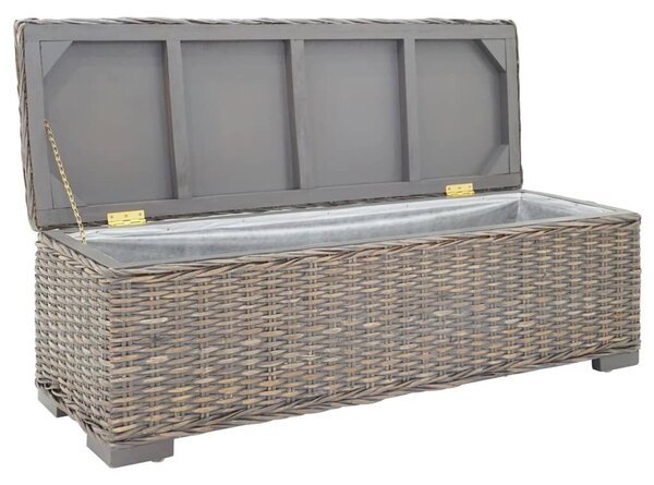 VidaXL szürke natúr kubu rattan és tömör mahagóni fa tárolódoboz 110 cm