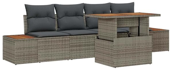 VidaXL Kerti Kanapé Szett tárolóval 5 pcs Szürke Poli rattan