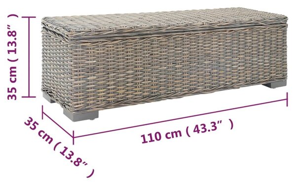 VidaXL szürke natúr kubu rattan és tömör mahagóni fa tárolódoboz 110 cm