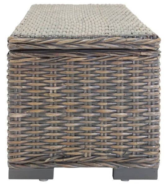 VidaXL szürke natúr kubu rattan és tömör mahagóni fa tárolódoboz 110 cm