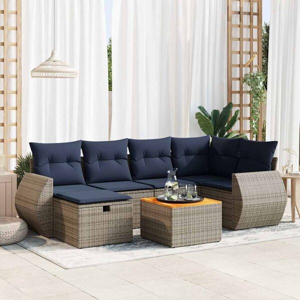 VidaXL 7 részes szürke polyrattan kerti ülőgarnitúra párnákkal