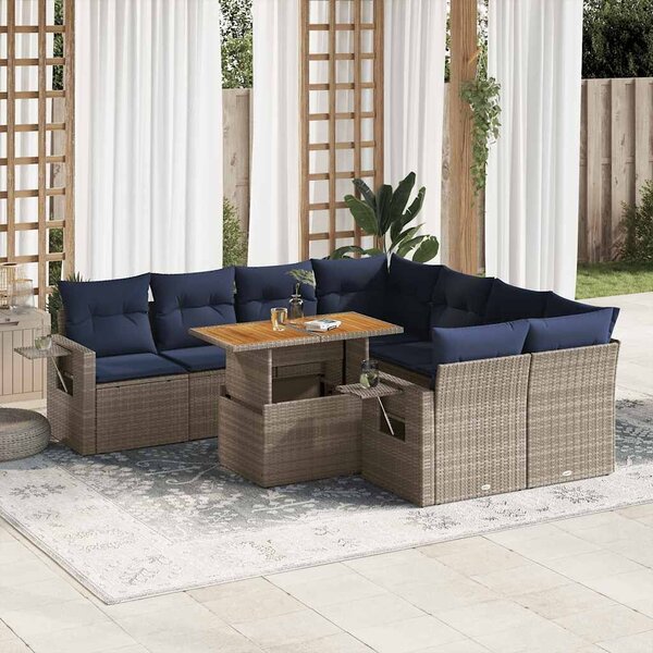 VidaXL 9 részes szürke polyrattan kerti ülőgarnitúra párnákkal