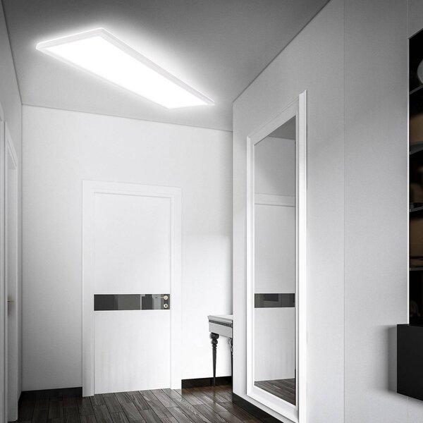 Briloner Move LED panel, érzékelő, 98 x 20 cm, IP44, műanyag, fehér, Fehér / opál, Folyosó, Műanyag