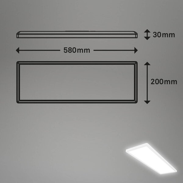 Briloner Move LED panel, érzékelő, 58 x 20 cm, IP44, műanyag, fehér, Fehér / opál, Folyosó, Műanyag