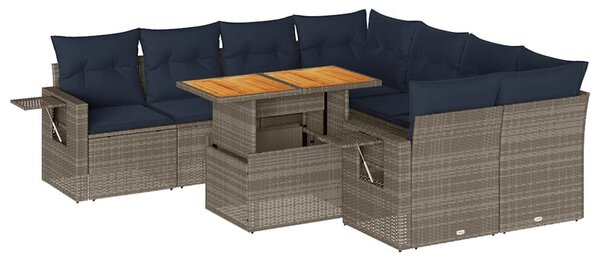 VidaXL 9 részes szürke polyrattan kerti ülőgarnitúra párnákkal
