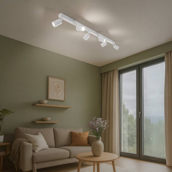 TK Lighting Mennyezeti spotlámpa Top, fehér, 127 cm, 6 izzós, fém, GU10, dimmelhető, Fehér / opál, Nappali / Étkező, fém, Modern