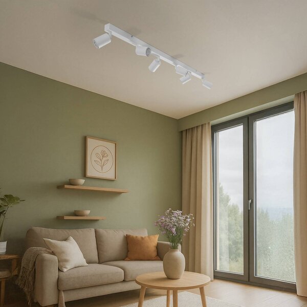 TK Lighting Mennyezeti spotlámpa Top, fehér, 127 cm, 6 izzós, fém, GU10, dimmelhető, Fehér / opál, Nappali / Étkező, fém, Modern