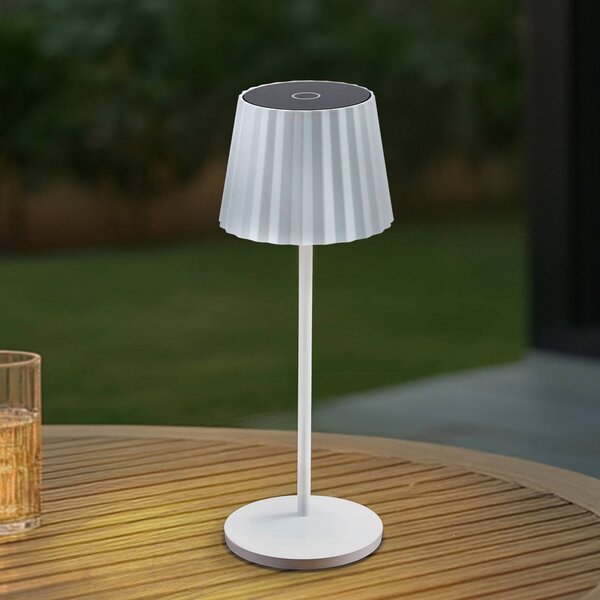 Lindby LED tölthető asztali világítás Esali, fehér, barázdák, 29 cm, dimmelhető, Fehér / opál, Nappali / Étkező, Alumínium, Modern