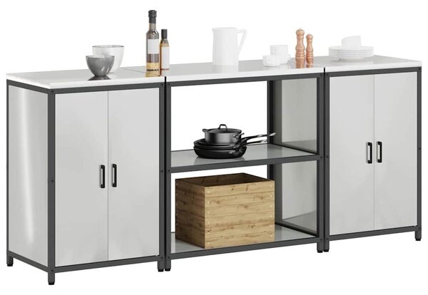 VidaXL Konyhai Tároló Készlet polcokkal 3 pcs Ezüst 210 x 50 x 92 cm