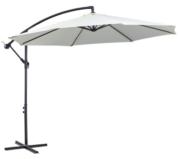 Outsunny Karos Kerti Napernyő Tekerő Karral, Φ3x2.5 m, Krémszínű Fehér