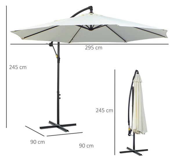 Outsunny Karos Kerti Napernyő Tekerő Karral, Φ3x2.5 m, Krémszínű Fehér