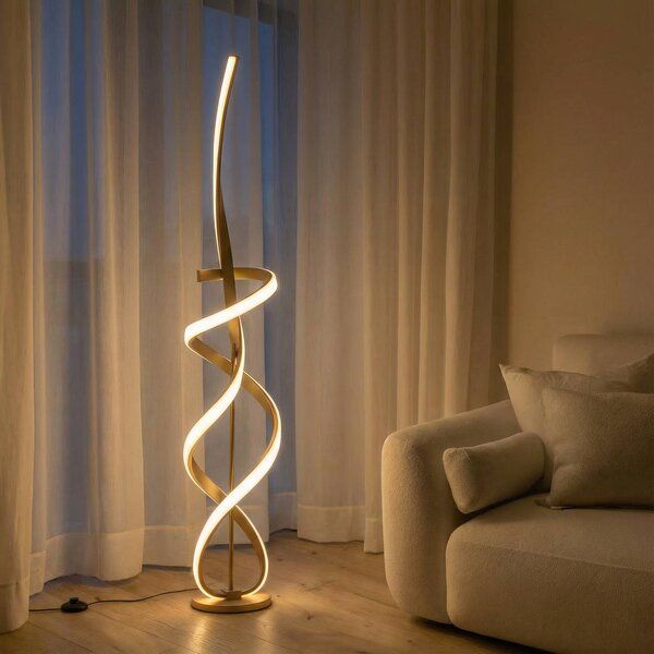 ONLI Kira LED állólámpa, magasság 140 cm, arany színű, fém, 4000K, Sárgaréz / arany, Nappali / Étkező, Alumínium, Modern