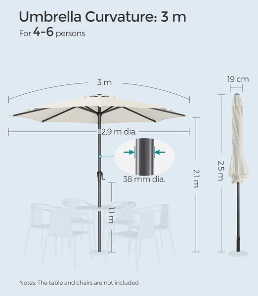 SONGMICS Kerti napernyő hajtókaros nyitással, dönthető rendszerrel, 300 cm, bézs