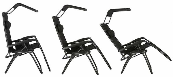 SERSIMO GC3 Összecsukható napozóágy, Zero Gravity relax, tetővel, 175 cm, fekete