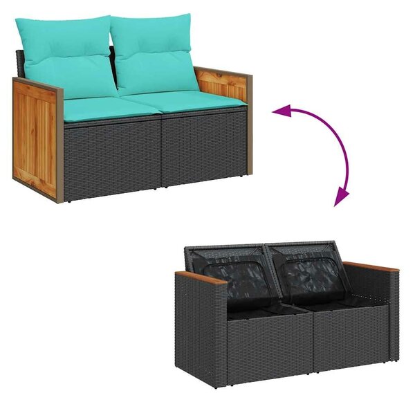 VidaXL 5 részes fekete polyrattan kerti kanapészett párnákkal