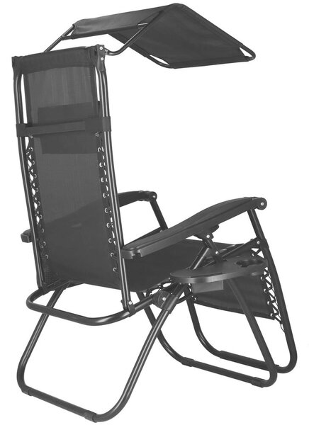 SERSIMO GC3 Összecsukható napozóágy, Zero Gravity relax, tetővel, 175 cm, fekete