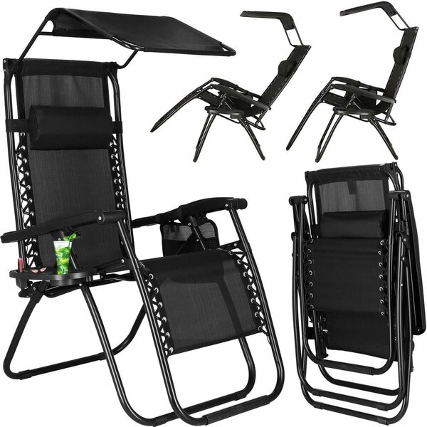 SERSIMO GC3 Összecsukható napozóágy, Zero Gravity relax, tetővel, 175 cm, fekete