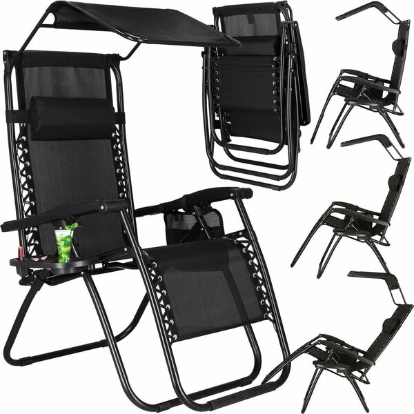 SERSIMO GC3 Összecsukható napozóágy, Zero Gravity relax, tetővel, 175 cm, fekete